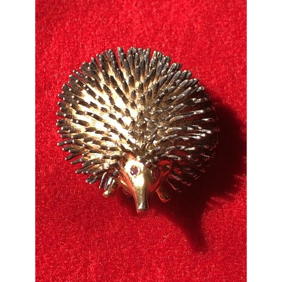 Unbranded Jewelry - Vintage Hedgehog Brooch Pin Sterling Silver Faux Gold 1" x 1" Marked